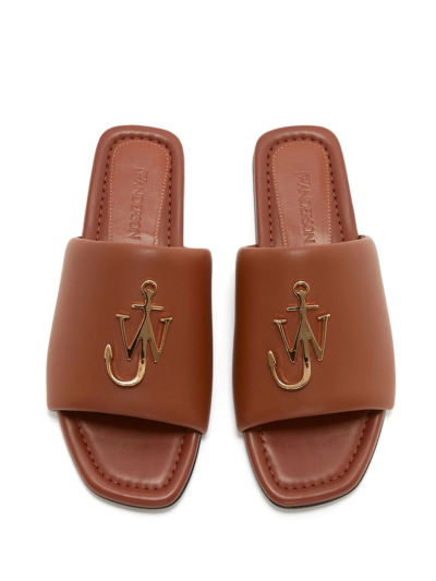 Shop Jw Anderson Jw Anchor Plaque Slide Sandals In Brown