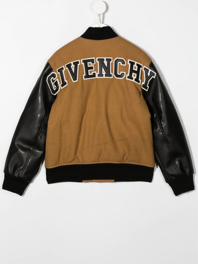 Shop Givenchy Logo Patch Panelled Bomber Jacket In Brown