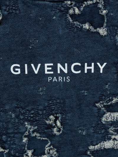 Shop Givenchy Destroyed Logo-print Denim Hoodie In Blue