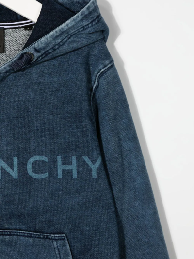 Shop Givenchy Logo-print Zipped Hoodie In Blue