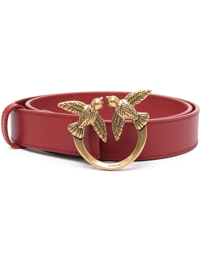 Shop Pinko Love Birds-buckle Leather Belt In Red