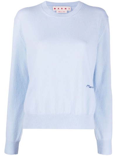 Shop Marni Logo-embroidered Cashmere Jumper In Blue