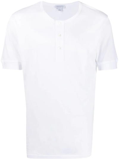 Shop Sunspel Short-sleeve Henley T-shirt In White