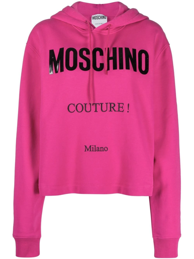 Shop Moschino Logo-print Cropped Hoodie In Pink