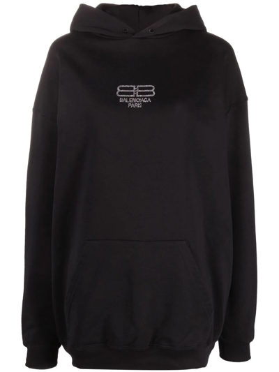 Shop Balenciaga Logo-embellished Oversize Hoodie In Black