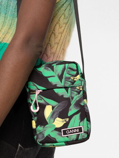 Shop Ganni Leaf Print Crossbody Bag In Black