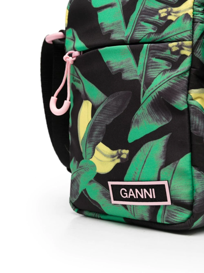 Shop Ganni Leaf Print Crossbody Bag In Black