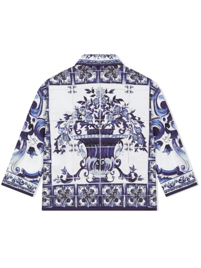 Shop Dolce & Gabbana Majolica-print Poplin Shirt In Blue