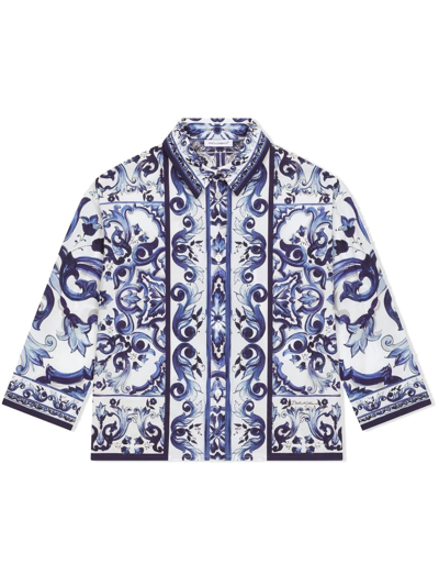 Shop Dolce & Gabbana Majolica-print Poplin Shirt In Blue