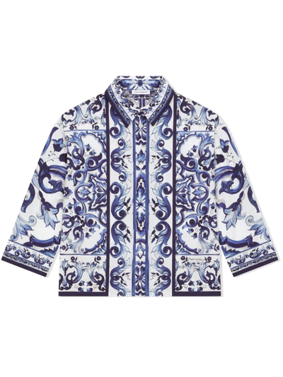 Dolce & Gabbana Majolica-print Cotton Shirt In Blue