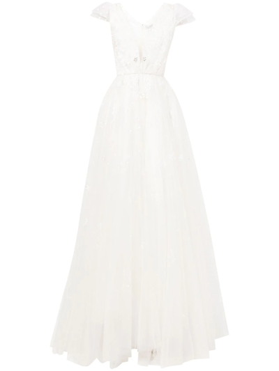 Shop Jenny Packham Sequin-embellished Flared Tulle Gown In White