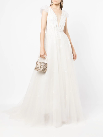 Shop Jenny Packham Sequin-embellished Flared Tulle Gown In White