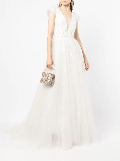 Jenny Packham Sequin-embellished Flared Tulle Gown In White