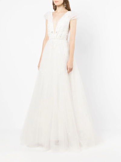 Shop Jenny Packham Sequin-embellished Flared Tulle Gown In White