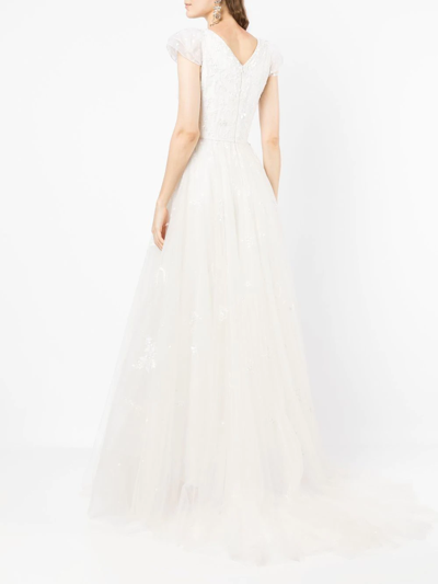 Shop Jenny Packham Sequin-embellished Flared Tulle Gown In White