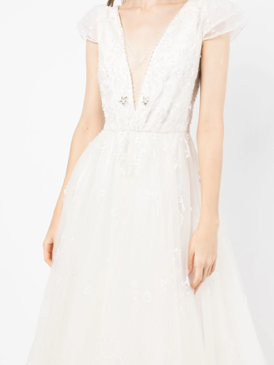 Shop Jenny Packham Sequin-embellished Flared Tulle Gown In White