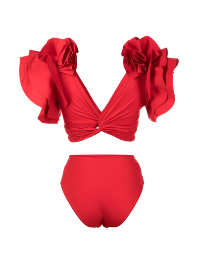 Shop Maygel Coronel Kai Ruffle-trim Bikini In Red