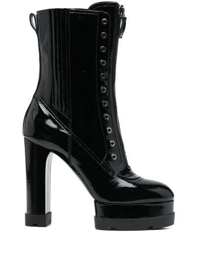 Shop Casadei Nancy Zip-up Platform Boots In Black