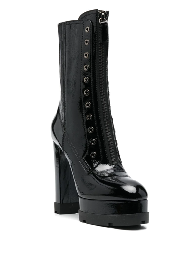 Shop Casadei Nancy Zip-up Platform Boots In Black