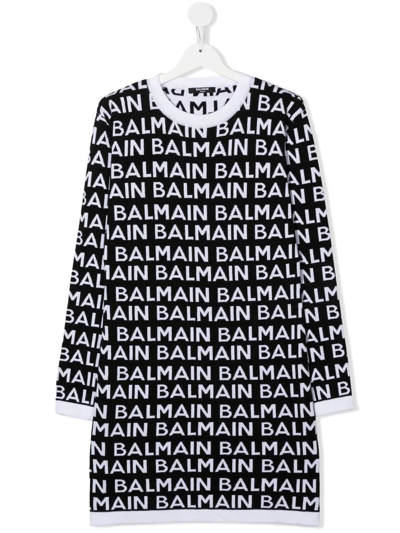 Shop Balmain Teen Logo-print Sweater Dress In Black