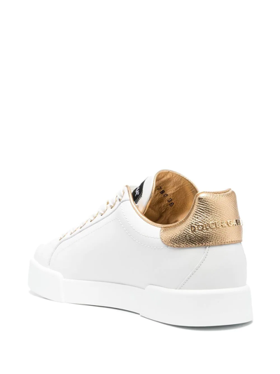 Dolce & Gabbana Portofino Logo Detail Leather Sneakers In White