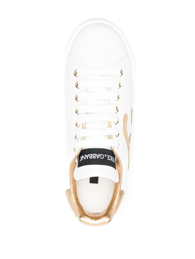 Dolce & Gabbana Portofino Logo Detail Leather Sneakers In White