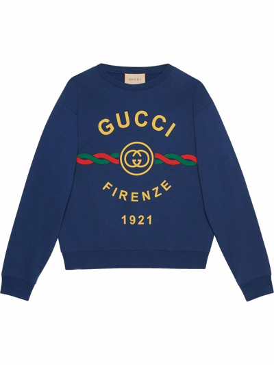 Shop Gucci Light Felted Cotton Jersey Sweatshirt In Blu