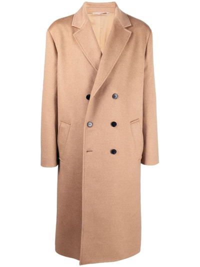 Shop Valentino Double-breasted Long Coat In Beige