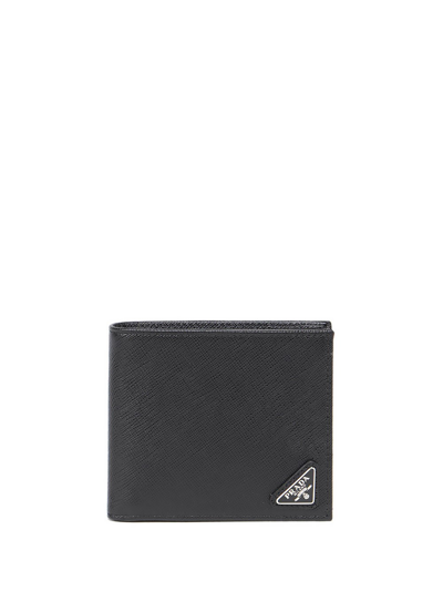 Prada Triangle Logo Saffiano Leather Wallet In Nero