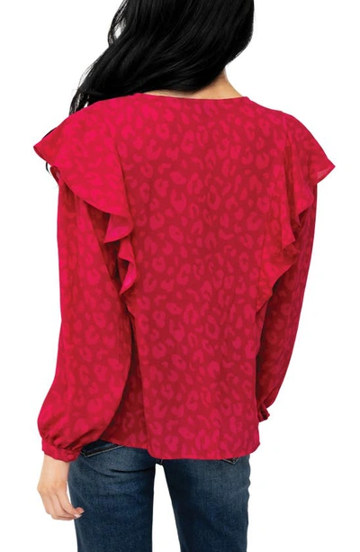 Gibsonlook Animal Spot Ruffled Blouse In Berry Cheetah