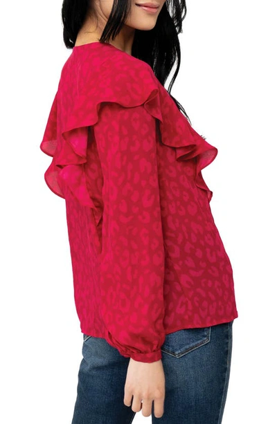 Gibsonlook Animal Spot Ruffled Blouse In Berry Cheetah