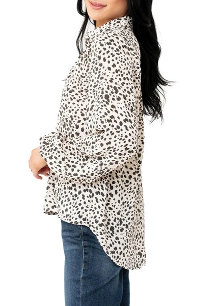 Gibsonlook Button Front Blouson Sleeve Blouse In Sand Dollar Animal