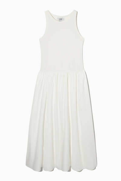 Shop Cos Contrast-panel Midi Dress In White