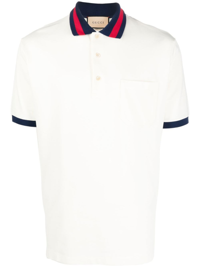 Shop Gucci Polo Con Colletto Web In White