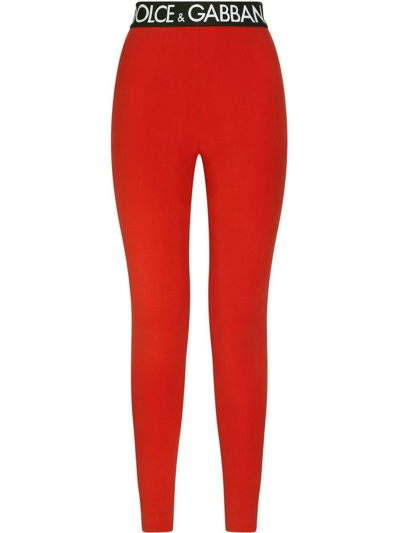 Shop Dolce & Gabbana Leggings Con Elastico Logato In Red