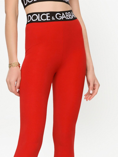 Shop Dolce & Gabbana Leggings Con Elastico Logato In Red
