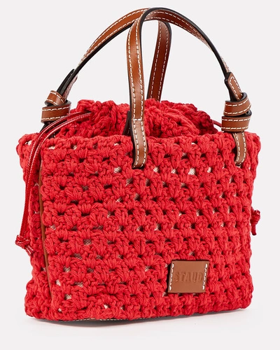 Shop Staud Ria Crocheted Cotton Crossbody Bag In Red