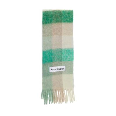 Shop Acne Studios Vally Scarf With Fringes In Green Grey