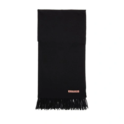 Shop Acne Studios Fringe Wool Oversized Scarf In Black