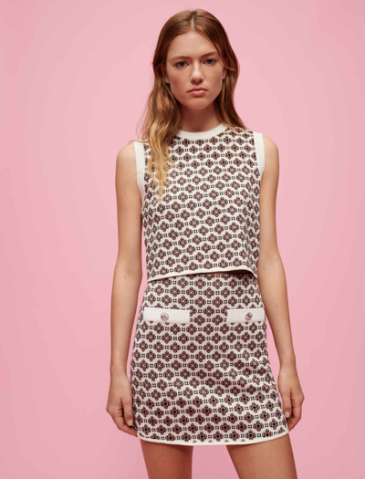 Shop Maje Short Jacquard Skirt For Fall/winter In Tiles Ecru Background
