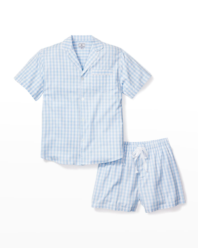 Shop Petite Plume Men's Gingham Check Short Pajama Set In Blue
