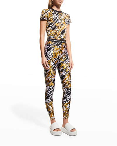 Shop Versace Jeans Couture Logo Printed Leggings In 899 948