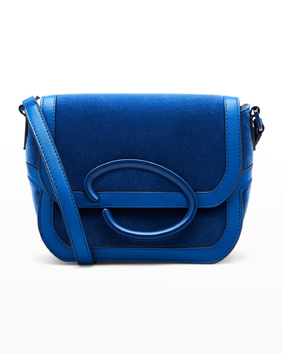 Shop Oscar De La Renta Oath Flap Velvet Crossbody Bag In French Blue