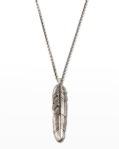 Shop John Varvatos Men's Raven Feather Pendant Necklace W/ Black Diamonds In Silver