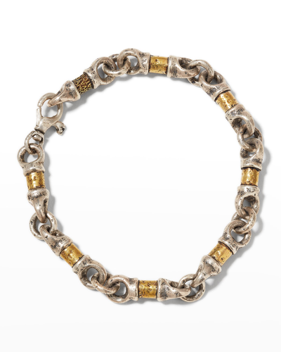 Shop John Varvatos Men's Distressed Two-tone Barrel Link Chain Bracelet In Gold