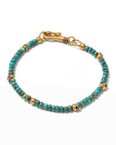 Shop John Varvatos Men's Skull Station Turquoise Beaded Bracelet In Gold