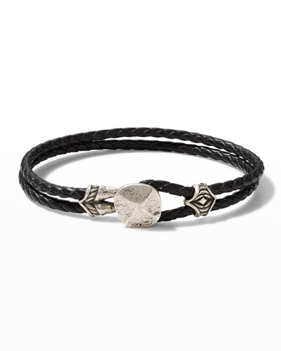Shop John Varvatos Men's Braided Leather Bracelet In Silver