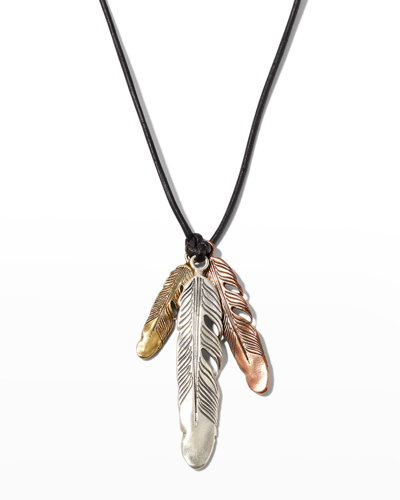 Shop John Varvatos Men's Raven Tri-color Feathers Pendant Necklace In Gold