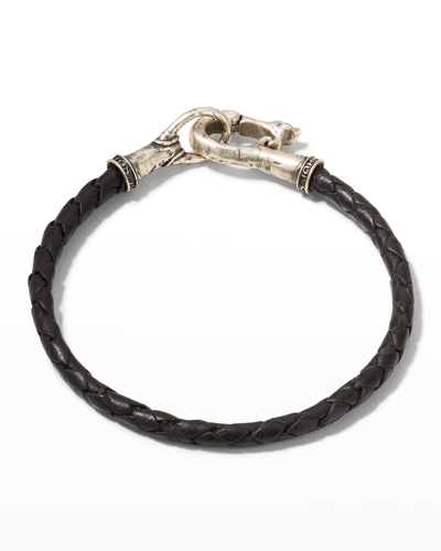 Shop John Varvatos Men's Braided Leather Bracelet In Silver