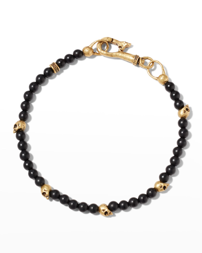 Shop John Varvatos Men's Skull Onyx Beaded Bracelet In Gold